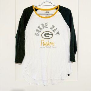 Green Bay Packers Womens Raglan Tee L 47 Brand White & Green 70% Cotton